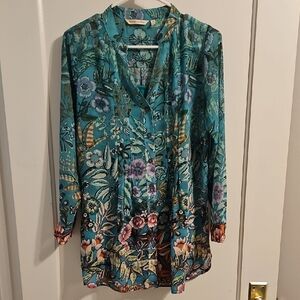Soft Surroundings Teal Floral Blouse. Size XS.